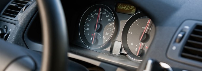 Close up of a cars speedometer